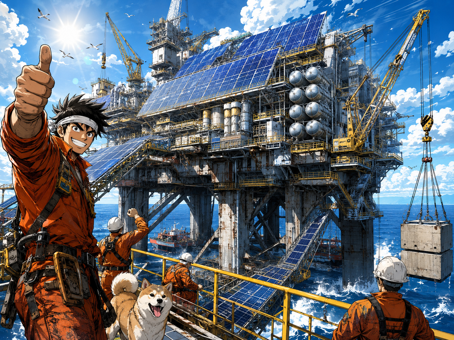 Solar-covered offshore oil rig converted into a power platform